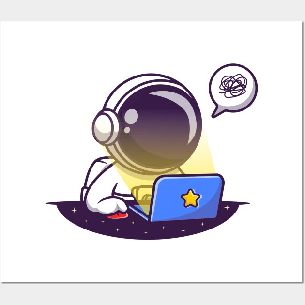 Cute Astronaut Working On Laptop Wall Art by Catalyst Labs